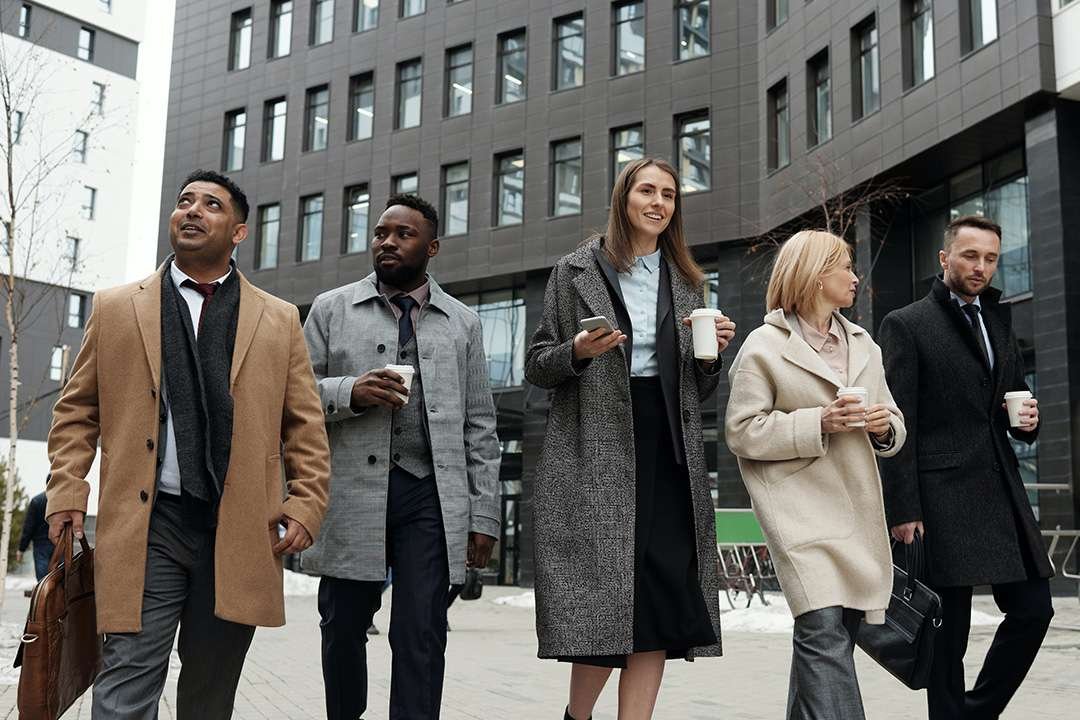 Commercial property management team walking